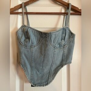 Light Blue Wash Dipped Hem Denim Corset size 2 - by Pretty Little Things